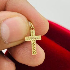 14K Yellow Gold Diamond Cut Small Cross Pendant Charm 15x9 Dije de Cruz en Oro